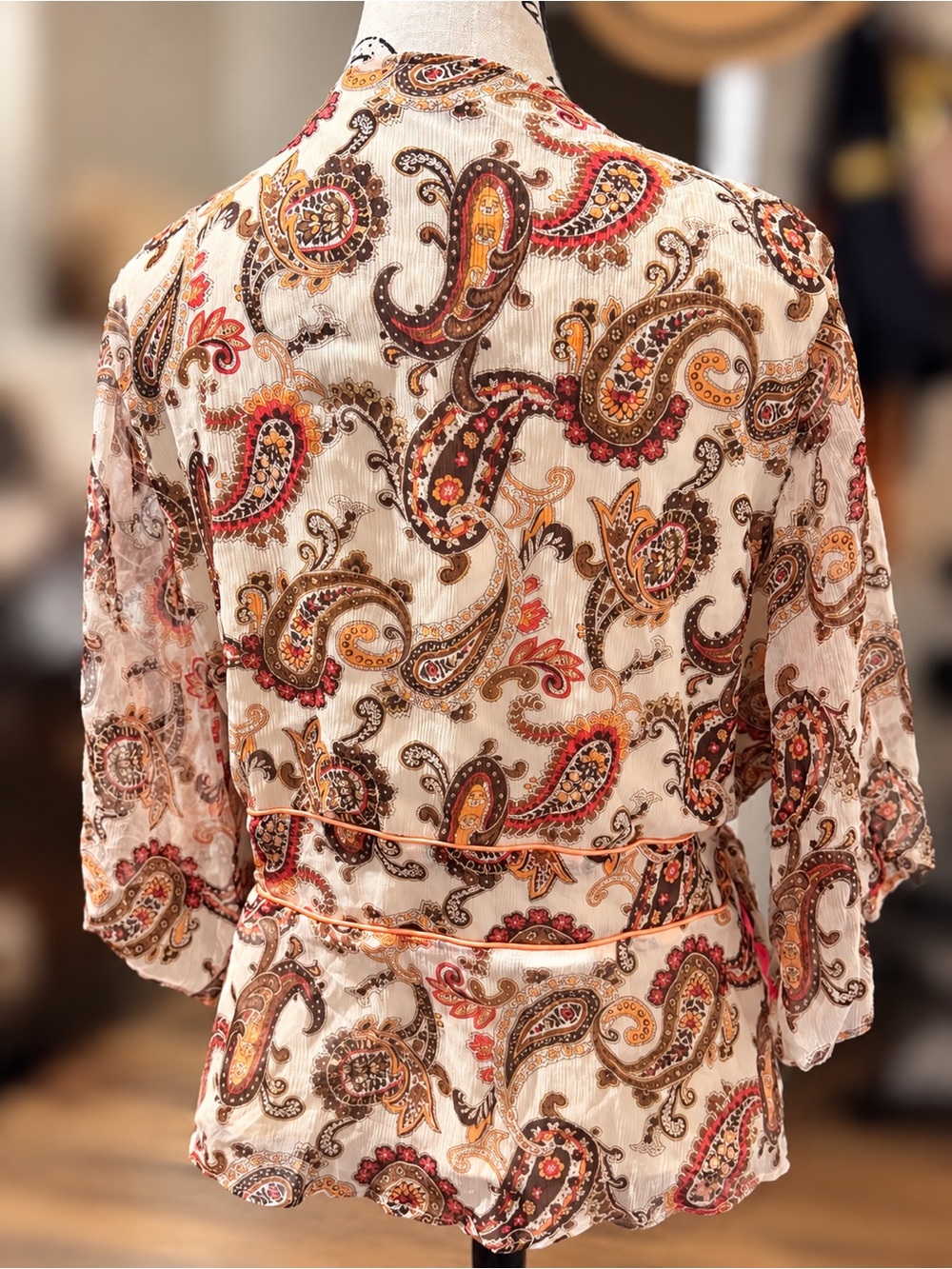 Silkland Women’s XL 100% Silk Paisley Wrap Blouse Sheer Boho Top - Picture 4 of 4